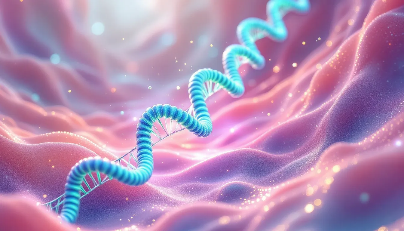 An artistic depiction of peptides and their anti-aging effects.