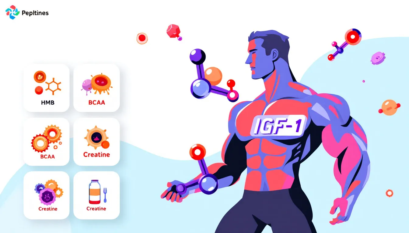 An illustration depicting various peptides for muscle growth.