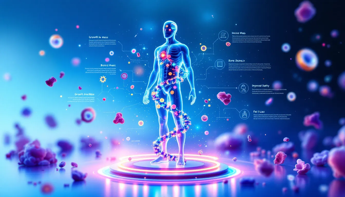 An illustration of ipamorelin therapy concept with a focus on growth hormone.