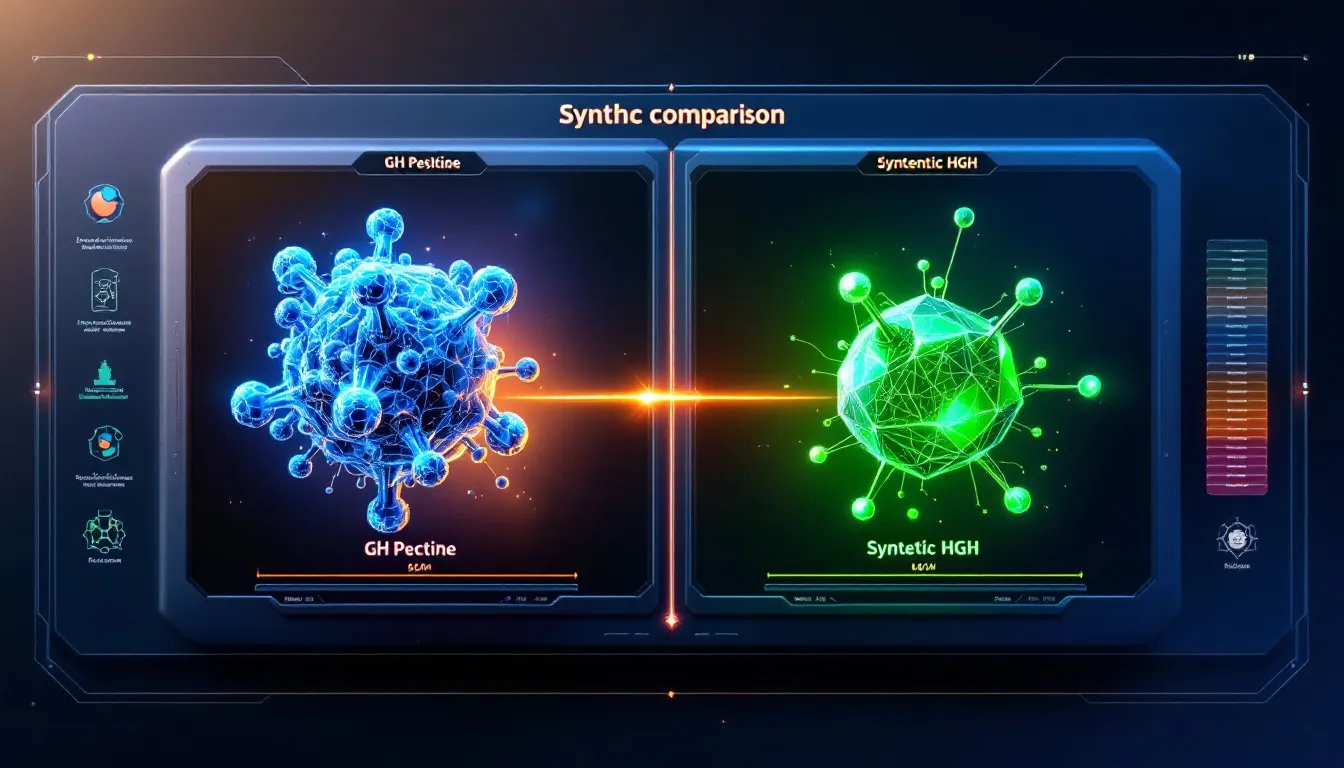 A comparison chart showing GH peptides and synthetic HGH, illustrating their differences.