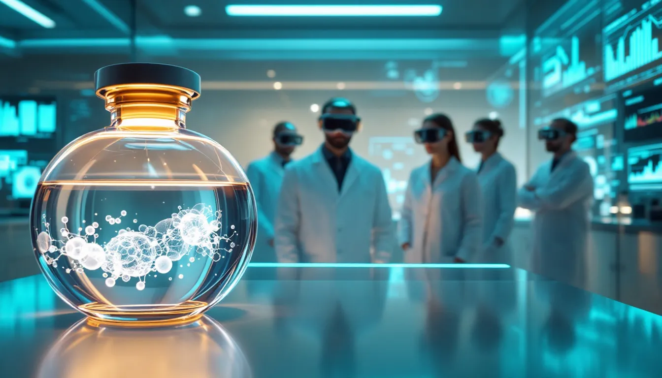 A futuristic concept image representing future research directions in tesamorelin studies.