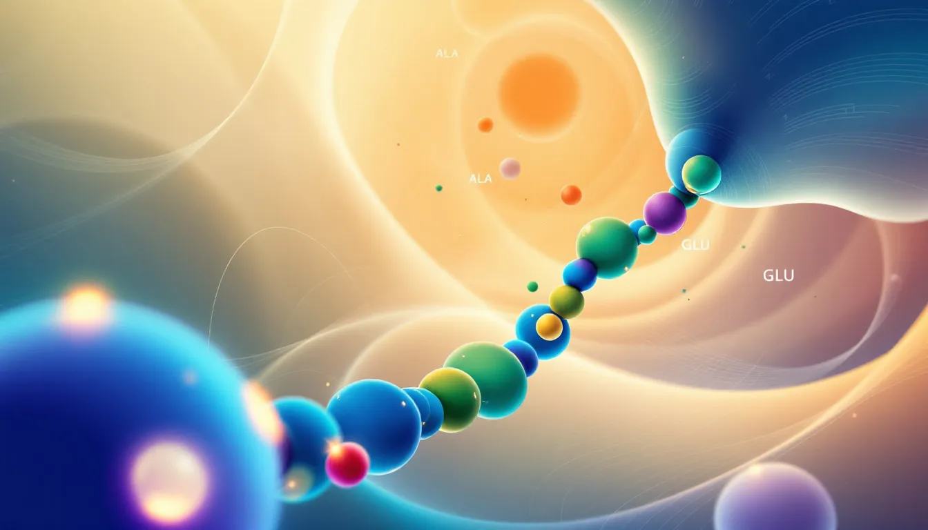 An illustration showing the structure of peptides and their building blocks, amino acids.