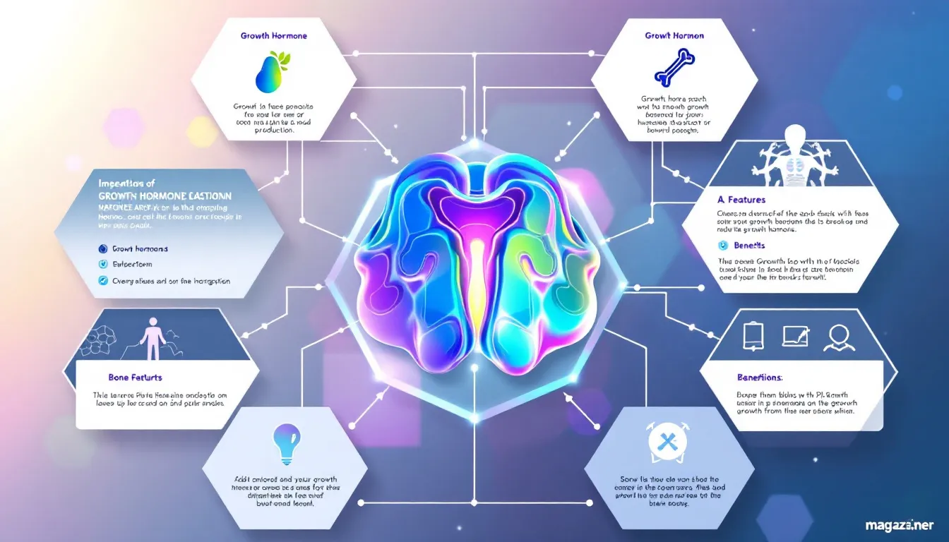 An illustration depicting the pituitary gland and its role in growth hormone production.