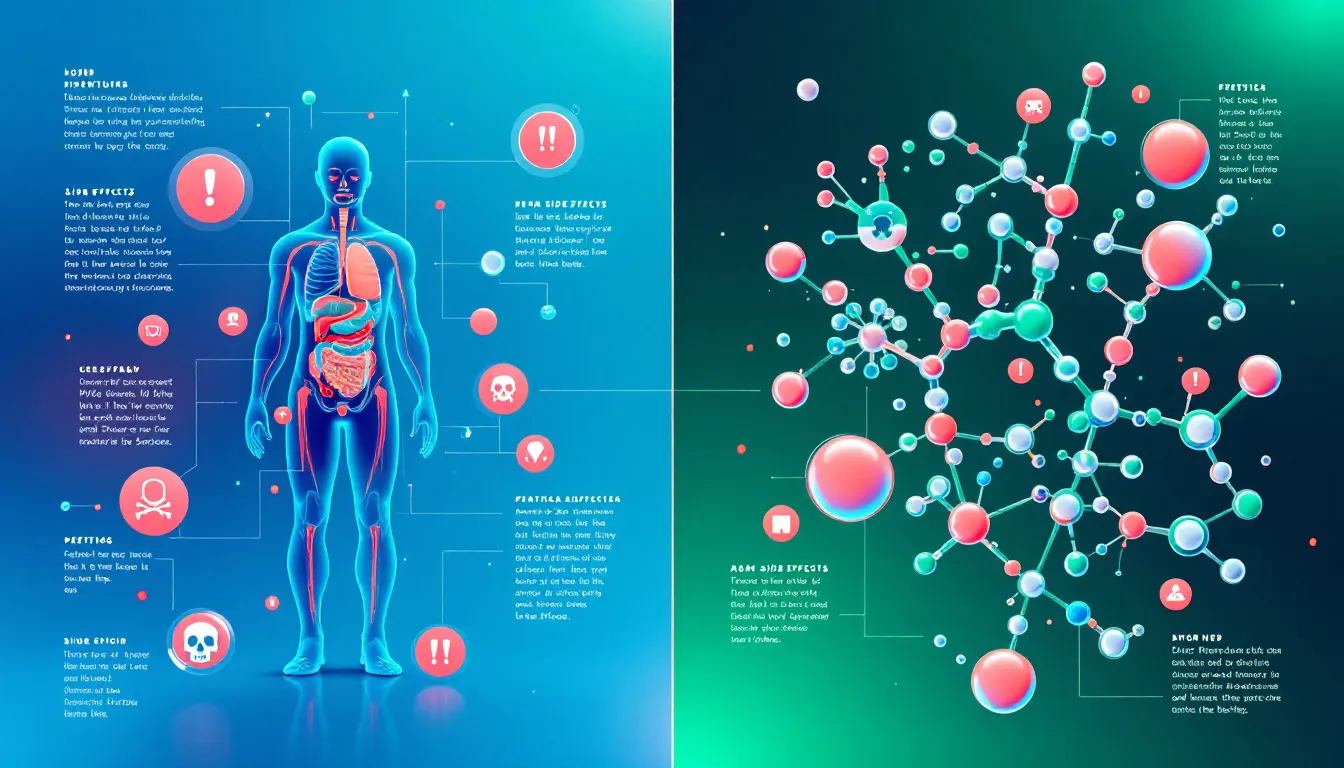An illustration showing potential side effects associated with peptide research.