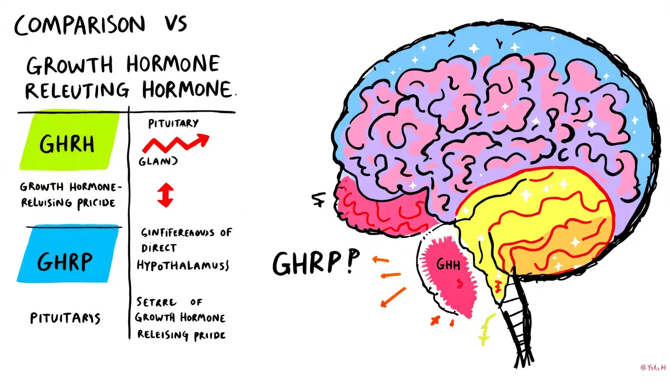 An illustration of the hypothalamus and pituitary gland, highlighting their role in growth hormone secretion.