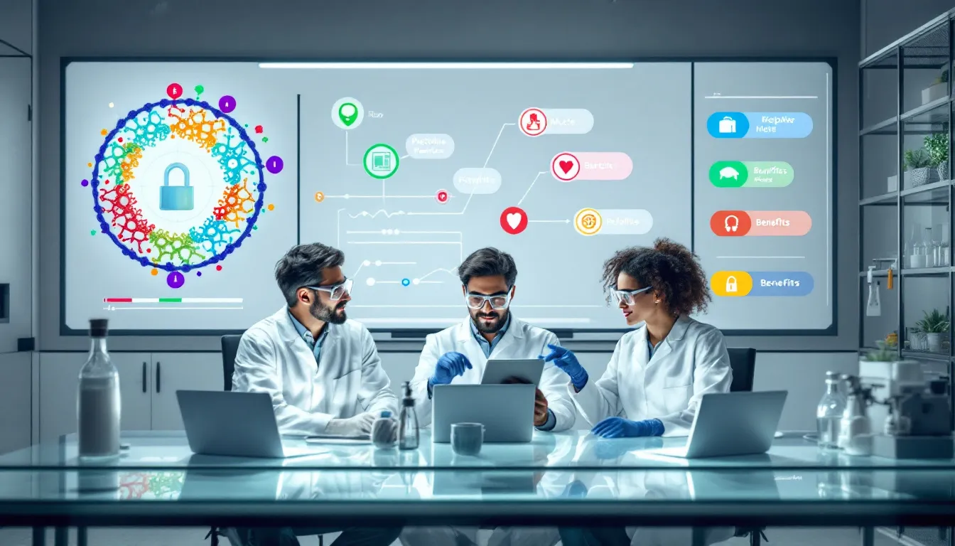 Researchers collaborating on peptide studies.