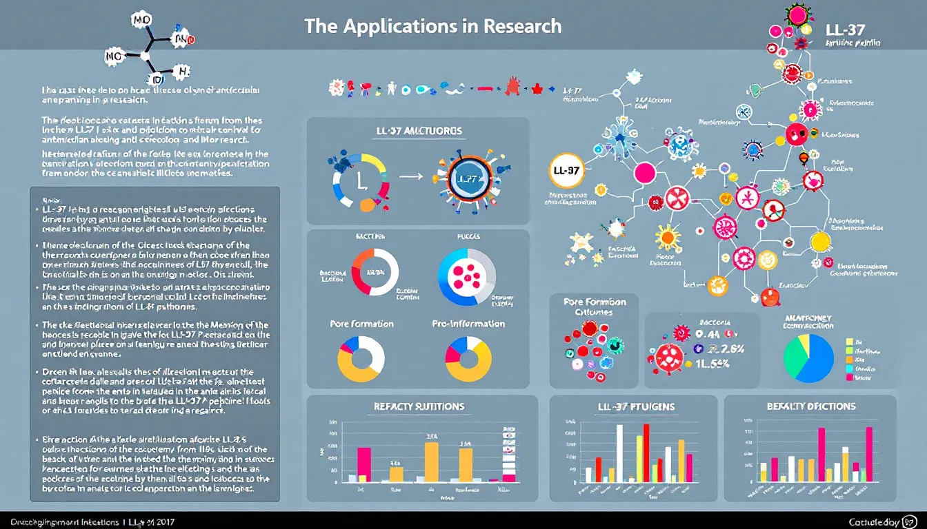 Visual representation of the applications of LL 37 peptide in research.