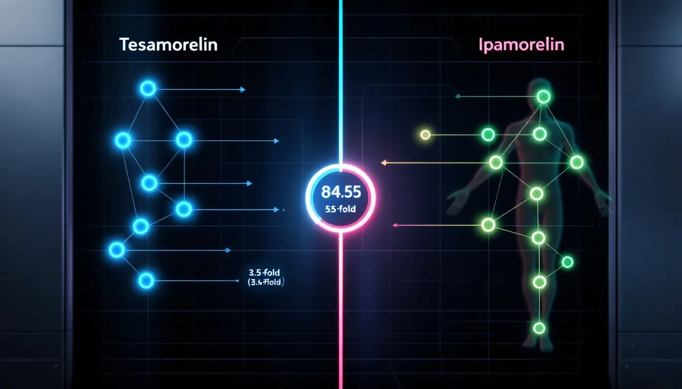 A comparison chart displaying the effects and potential benefits of tesamorelin and ipamorelin.