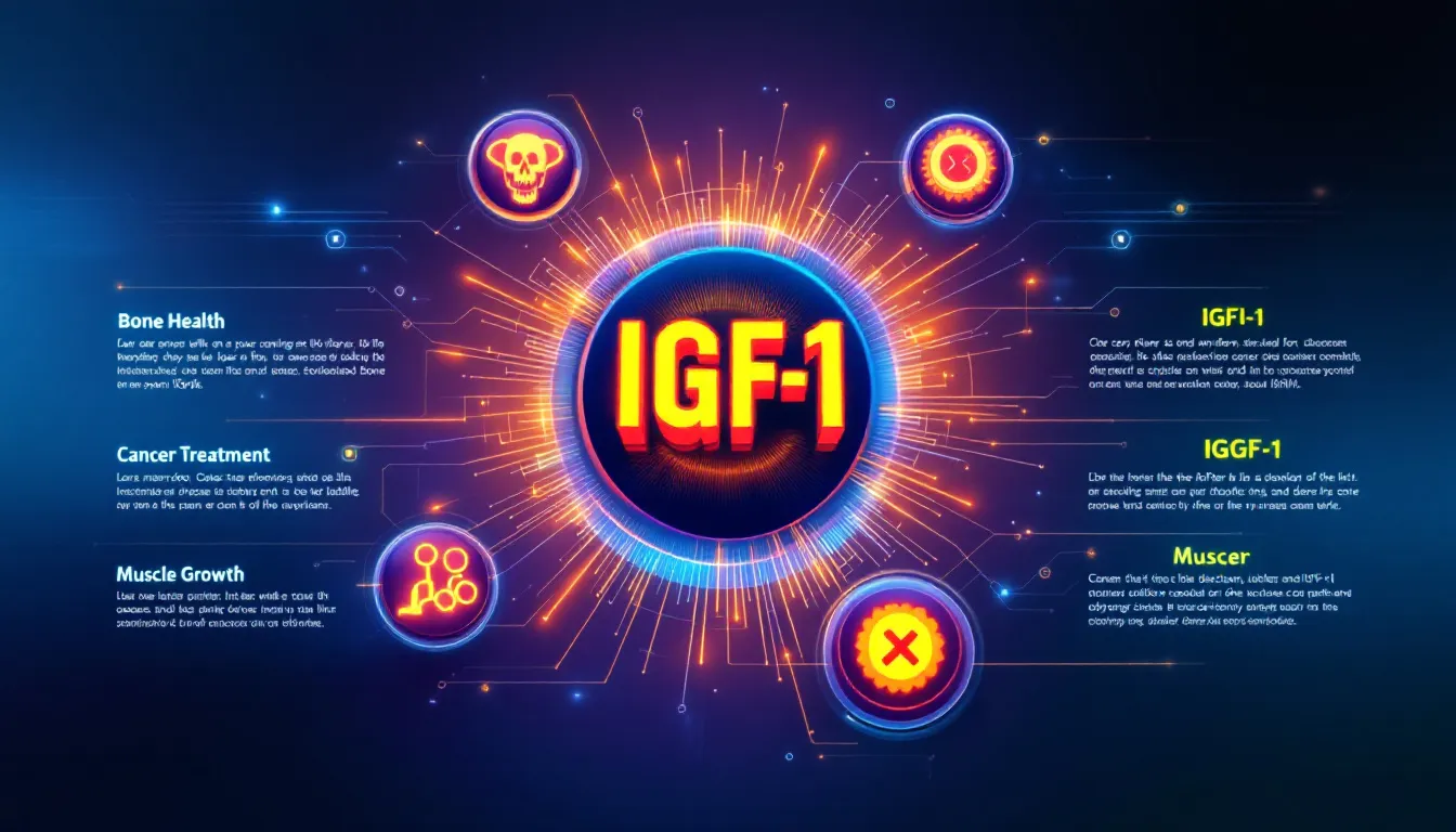 An infographic summarizing applications of IGF-1 in research.