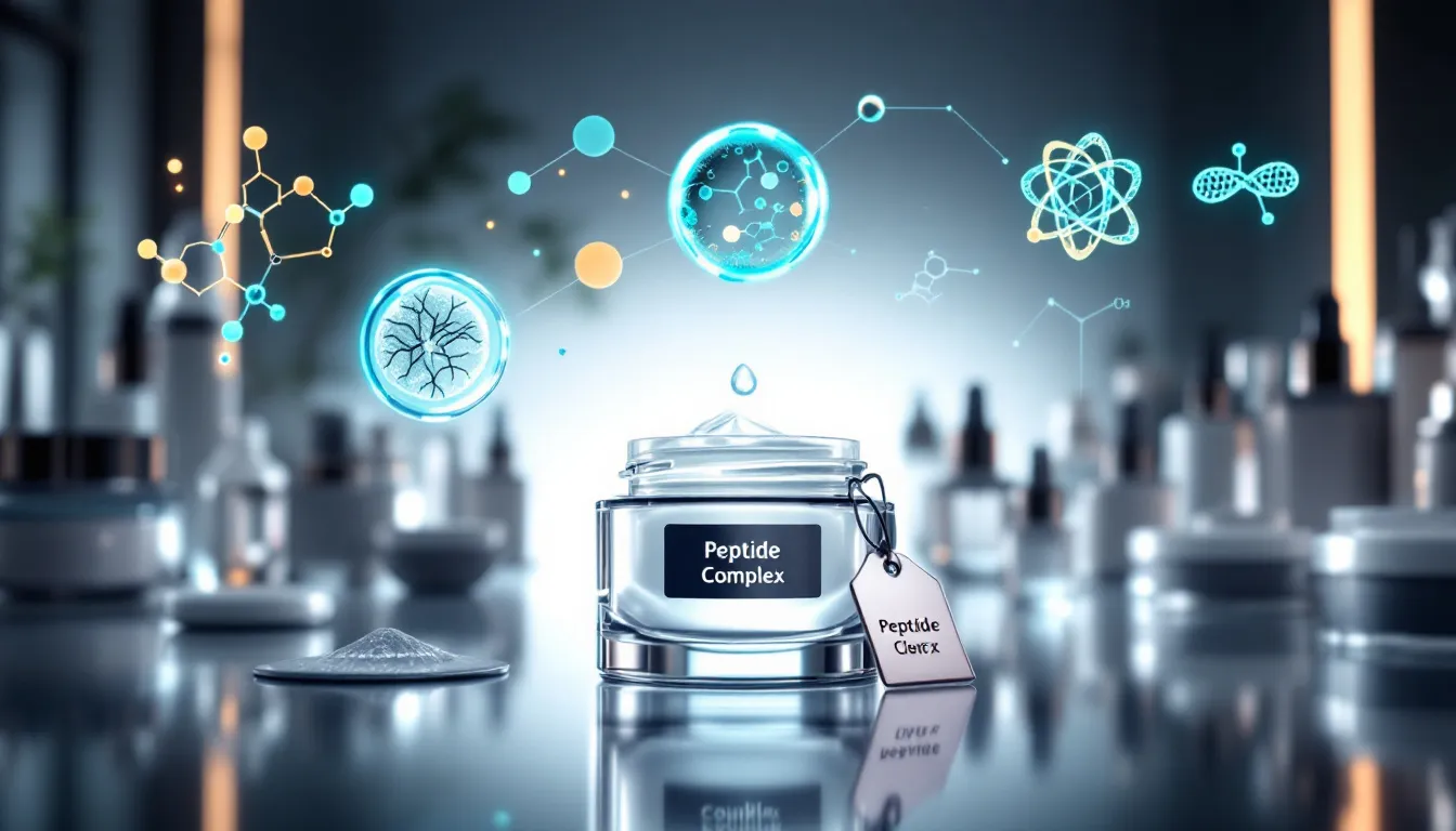 A close-up image of skin care products containing biologically active peptides.