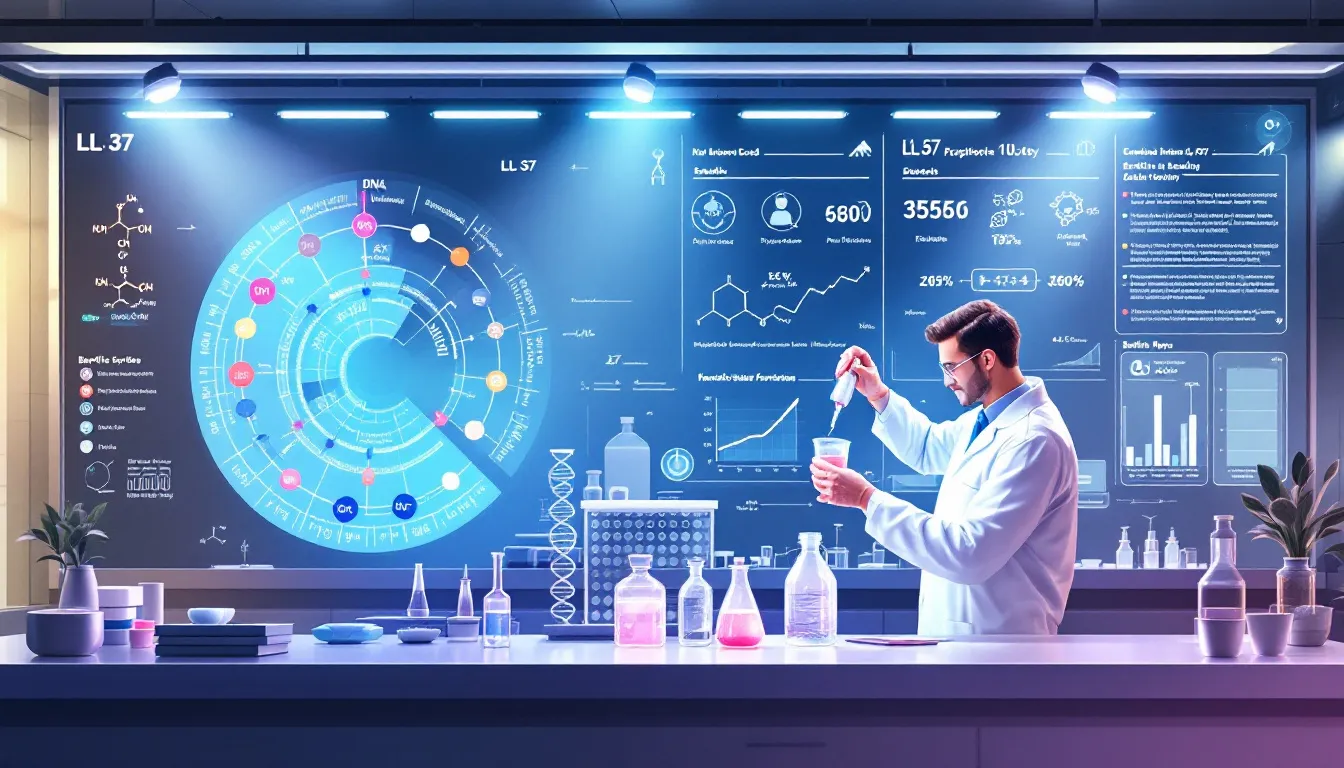 An image depicting the synthesis process of LL 37 peptide in a laboratory setting.